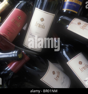 Svuotare le bottiglie di vino. Foto Stock