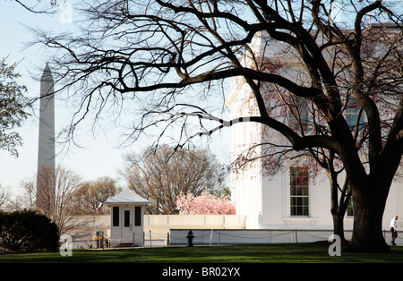 La parte posteriore della Casa Bianca con il Monumento di Washington, Washington Foto Stock