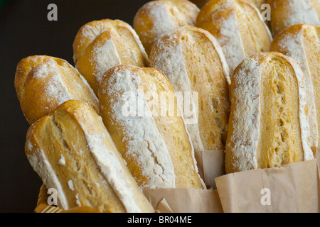 Pane appena sfornato tedesco pagnotte di pane al mercato degli agricoltori Foto Stock
