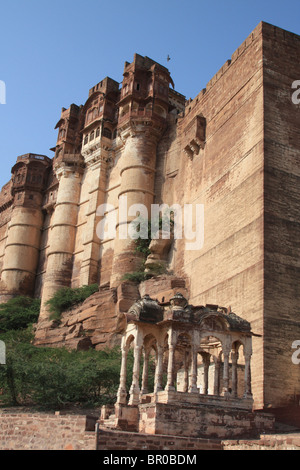 Pareti di Mehrangar Raja fortezza a Jaipur, Rajasthan Foto Stock