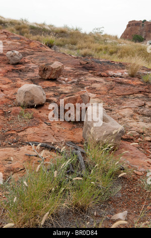 Mortai di pietra, Mapungubwe Hill, sito archeologico, Mapungubwe National Park, Sud Africa Foto Stock