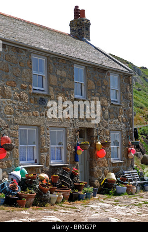 Un fishermans cottage a penberth cove in Cornovaglia, Regno Unito Foto Stock
