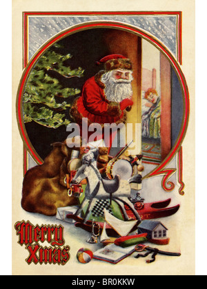Vintage scheda di Natale di Babbo Natale con i doni,controllo per vedere se  è un bambino addormentato Foto stock - Alamy