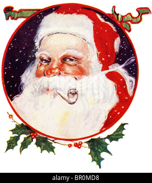 Vintage scheda di natale di Santa Claus di fumare un tubo Foto Stock