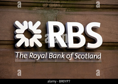 RBS Royal Bank of Scotland di placca parete frontale del loro edificio a Dundee, Regno Unito Foto Stock