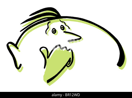 Uno stile cartoon di disegno di un carattere preoccupati Foto Stock