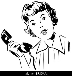 Una versione in bianco e nero di una immagine vintage di una donna al telefono Foto Stock