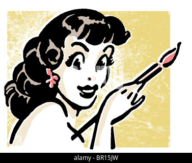 Una versione in bianco e nero di un stile vintage ritratto di una donna Foto Stock