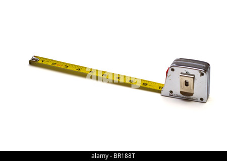 Retractable yellow metal tape measure Foto Stock