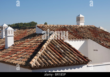 Vista ravvicinata del rosso tipico spagnolo tegole del tetto Foto Stock