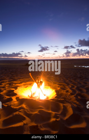 Fuoco sulla spiaggia di pipeline Foto Stock