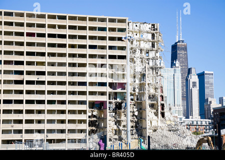 Demolizione di edificio di progetto - il centro di Chicago. Foto Stock