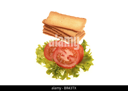 Melba toast con lattuga e pomodoro Foto Stock