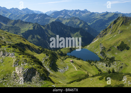 Seealpsee, Nebelhorn, Allgaeu Alpi, Baviera, Germania, Europa Foto Stock