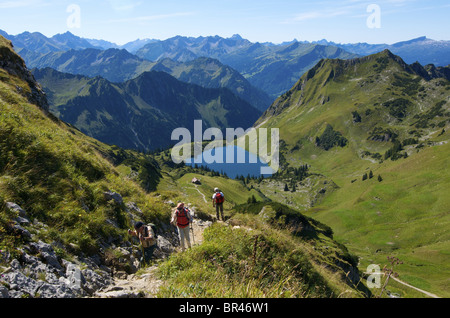 Seealpsee, Nebelhorn, Allgaeu Alpi, Baviera, Germania, Europa Foto Stock