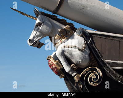 Il Polena di HM Frigate Unicorn Foto Stock