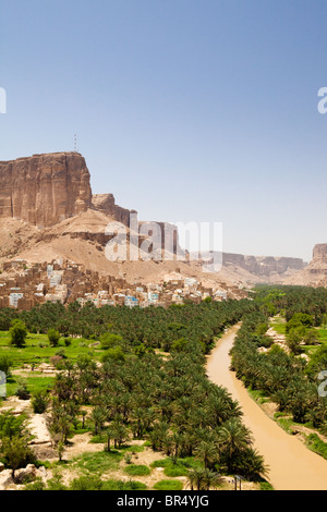 Una vista in Wadi Do'an, Hadramaut, Yemen Foto Stock