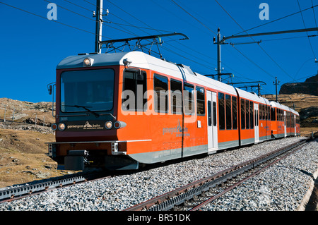 Indicatore Gornergratbahn mountain ferrovia a cremagliera, Zermatt, Vallese, Svizzera Foto Stock