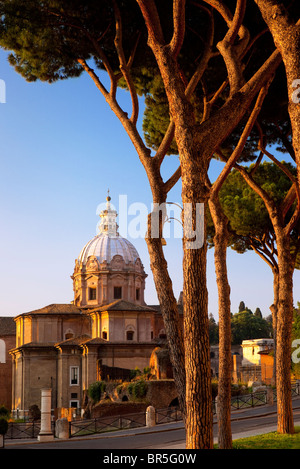Alba alla chiesa dei Santi Luca e Martina adiacente ai resti del Foro Romano, Roma Lazio Italia Foto Stock