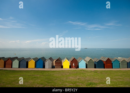 Cabine sulla spiaggia, a Whitstable Foto Stock