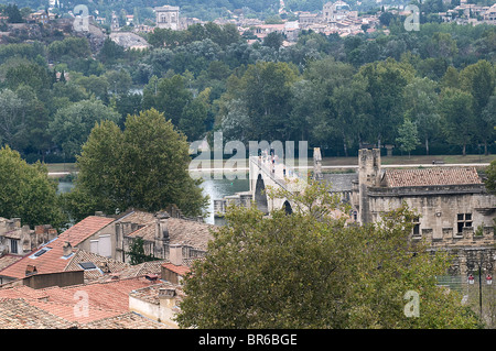 Panorama della città con il ponte di Avignone in background Foto Stock
