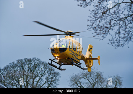 Scottish servizio ambulanza elicottero assiste un incidente in South Lanarkshire , Scozia Foto Stock