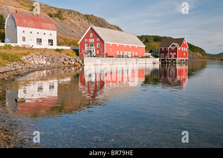 Rising Tide Theatre Arts Center e Mercantile Lester-Garland riflessa in Trinity Bay, Trinità, Terranova, Canada Foto Stock