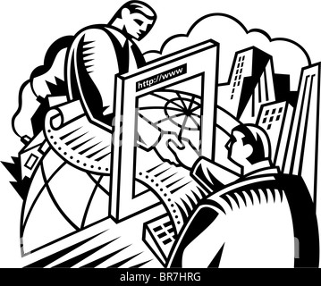 Due uomini di finalizzare un affare online Foto Stock