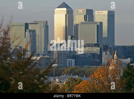 Canary Wharf vista da Greenwich Foto Stock