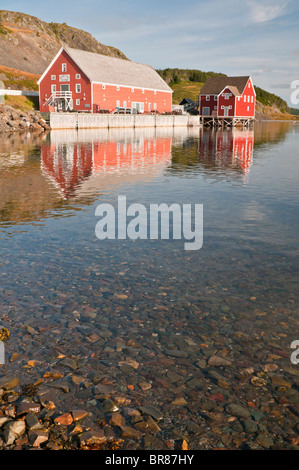 Rising Tide Theatre Arts Center riflessa in Trinity Bay, la trinità, Terranova e Labrador, Canada Foto Stock