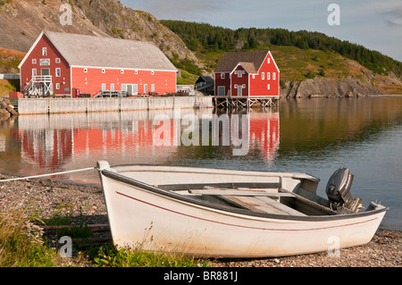 Rising Tide Theatre Arts Center riflessa in Trinity Bay, la trinità, Terranova e Labrador, Canada Foto Stock