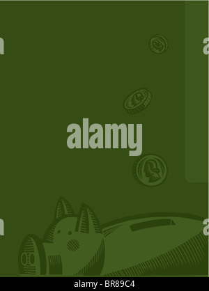 Illustrazione di monete che vengono messi in un salvadanaio Foto Stock