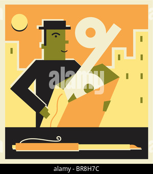 Un uomo che porta i tassi di interesse in un sacchetto Foto Stock