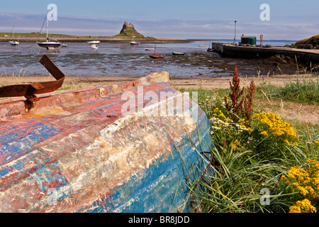 Vista su tutta la baia verso Lindisfarne Foto Stock