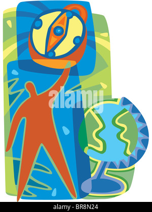 Una persona avente una lezione di geografia Foto Stock