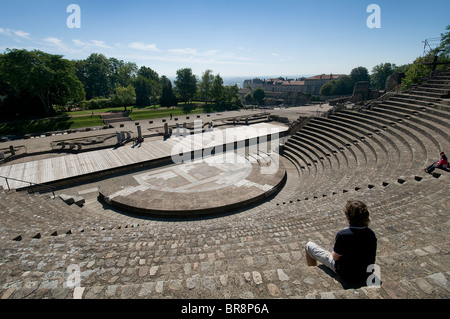 Il romano-teatro era sulla collina di Fourvière. Lione, Rhone-Alpes, Francia Foto Stock