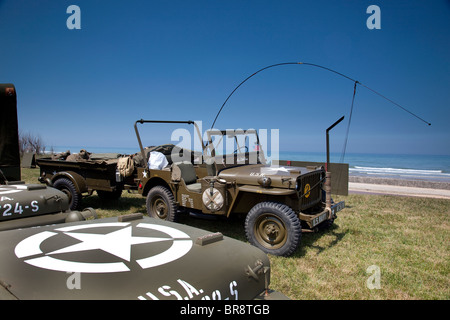 US Army D giorno rievocazione camp a Omaha Beach Normandia Francia Foto Stock
