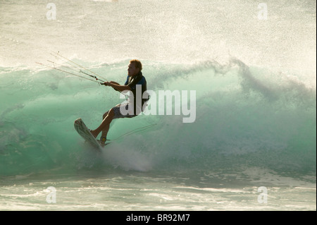 Kiteboarding fuori di Punta Preta in Cabo Verde Capo Verde Foto Stock