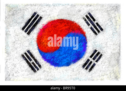 Il disegno della bandiera della Corea del Sud Foto Stock