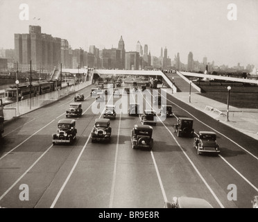 Negli anni trenta il traffico automobilistico CHICAGO ILLINOIS USA Foto Stock