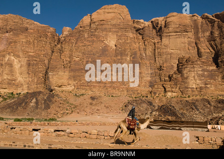 Bedouin e cammello a Wadi Rum in Giordania Foto Stock