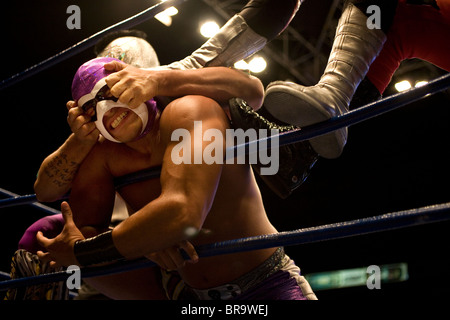 Lottatori eseguire ad una Lucha Libre evento in Arena Messico Città del Messico Foto Stock