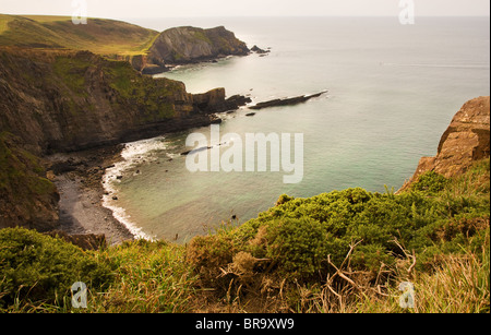 Vista dalla scogliera di Blagdon vicino Hartland Point guardando verso Smoothlands e Gull Rock Foto Stock
