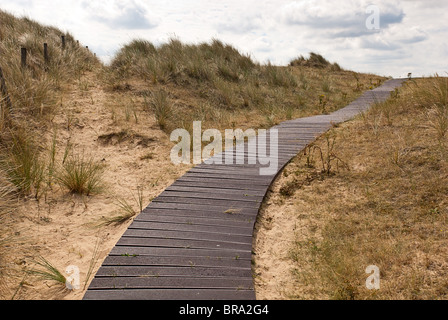 Blakeny punta una duna di sabbia protetta sulla costa Norfolk dove esistono pratiche di conservazione per contribuire a preservare la sua esistenza percorso in legno per fermare l'erosione Foto Stock