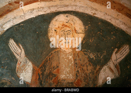 Una romanica del XII secolo affresco raffigurante Gesù Cristo a San Chef chiesa abbaziale, Saint-Chef-en-Dauphine, Isere, Francia, Europa Foto Stock