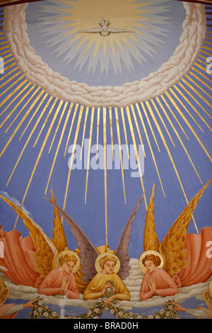 Dettaglio degli angeli in un affresco nella visitazione chiesa in Ein Kerem, Israele, Medio Oriente Foto Stock