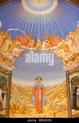 L affresco nella visitazione chiesa in Ein Kerem, Israele, Medio Oriente Foto Stock