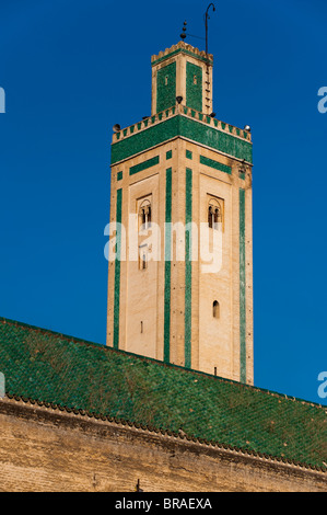 La moschea di Kairaouine minareto e tetto, Medina, sito Patrimonio Mondiale dell'UNESCO, Fez, in Marocco, Africa Settentrionale, Africa Foto Stock