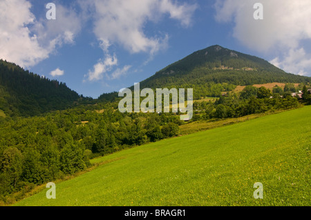 Il paesaggio intorno al villaggio di montagna di Vlkolinec, monti Tatra, Slovacchia, Europa Foto Stock
