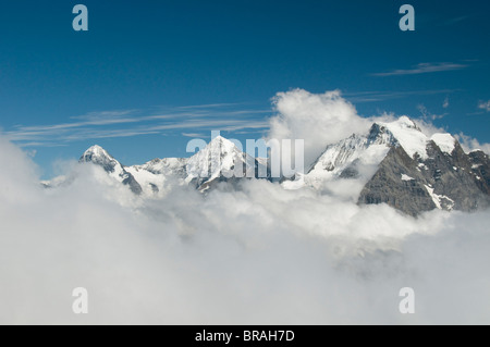 Gamma Jungfrau : Eiger, Monch e Jungfrau picchi, Alpi Bernesi, Svizzera Foto Stock